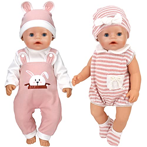 ebuddy 2 Sets Baby Puppe Kleidung und Zubehör für 43cm / 17 Zoll Neugeborene Babypuppen (Keine Puppe) von ebuddy