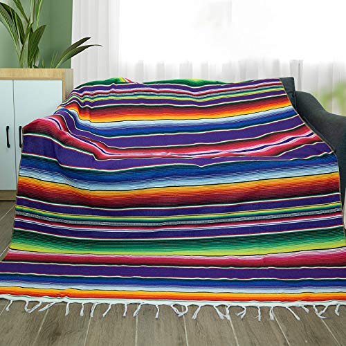 eccbox Große mexikanische Serape-Decke mit verschiedenen hellen Farben, mexikanische Tischdecke für mexikanische Hochzeit, Party, Dekoration, 213 x 150 cm, Violett eccbox Große mexikanische Serape-Decke mit verschiedenen hellen Farben, mexikanische Tischdecke für mexikanische Hochzeit, Party, Dekoration, 213 x 150 cm, Violett von eccbox