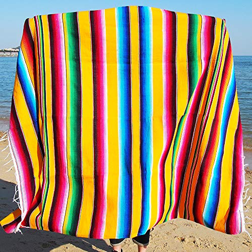 Eccbox Mexikanische Tischdecke für Hochzeitsfeier, Dekoration, Große Quadratische Fransen, Baumwolle, Serape-Decke, Helle Farben, Picknick-Matte (Gelb) von eccbox