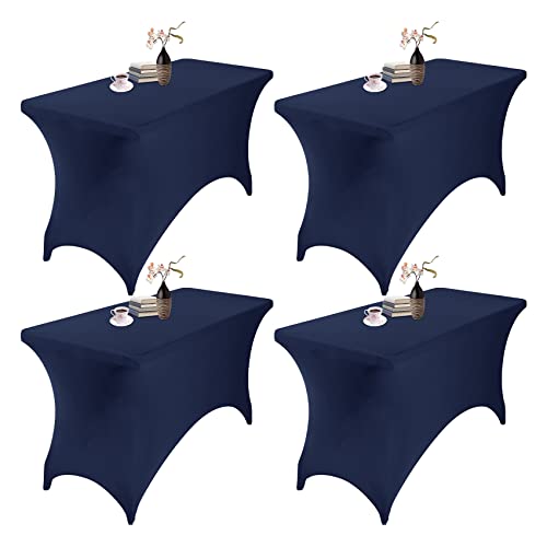 eccwai Wasserdichte Tischdecken aus Spandex, 122 cm, Spandex, 122 cm, wasserdichte Tischdecke für Party, Hochzeit, Bankett und Veranstaltungen, Marineblau, 4 Stück von eccwai
