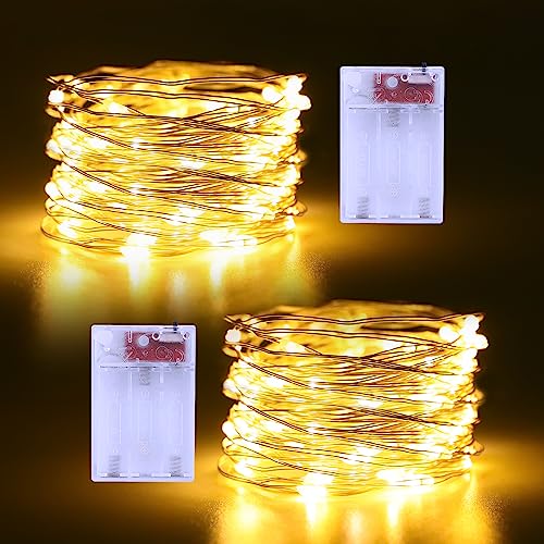 2 Stück Lichterkette Batterie, 5M 50 LED Lichterketten Batterien klein lichterdraht 2 Modi für Garten Hochzeit Party Deko (Warmweiß) von echosari