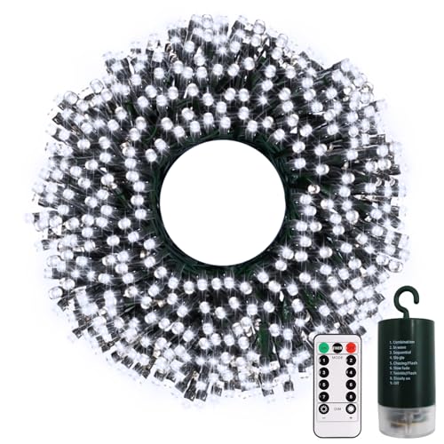 Batteriebetriebene Lichterkette, 20 m, 200 LEDs, batteriebetrieben, mit Timer, 8 Modi, wasserdichte batteriebetriebene Lichterkette für den Außenbereich, Haus, Garten, Party, Weihnachtsbäume, von echosari
