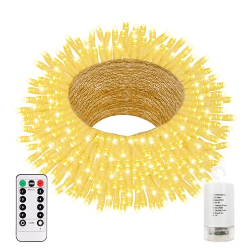 20 m batteriebetriebene Lichterkette mit Fernbedienung, 200 LEDs, Timer, wasserdicht, Weihnachtslichterkette für den Außenbereich, Haus, Garten, Party, Bäume, Schlafzimmer, Dekoration (warmweiß) von echosari