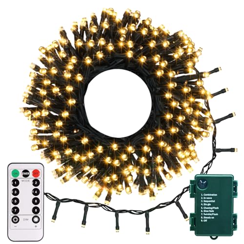Weihnachts-Lichterkette, batteriebetrieben, 10 m, 100 LEDs, grüne Draht-Lichterkette mit Fernbedienung, dimmbar, Timer, 8 Modi, Weihnachtsbeleuchtung für Hochzeit, Baumkranz, Party, Gartendekoration Weihnachts-Lichterkette, batteriebetrieben, 10 m, 100 LEDs, grüne Draht-Lichterkette mit Fernbedienung, dimmbar, Timer, 8 Modi, Weihnachtsbeleuchtung für Hochzeit, Baumkranz, Party, Gartendekoration von echosari