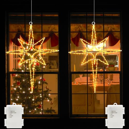echosari 2 Stück Bethlehem LED Stern Fensterlichter Batterie, 120 LEDs Hängende weihnachtsdeko fenster mit Timer Metall Weihnachtsstern Lichtervorhang Dekorationen Innen und Außenbereich Warmweiß echosari 2 Stück Bethlehem LED Stern Fensterlichter Batterie, 120 LEDs Hängende weihnachtsdeko fenster mit Timer Metall Weihnachtsstern Lichtervorhang Dekorationen Innen und Außenbereich Warmweiß von echosari