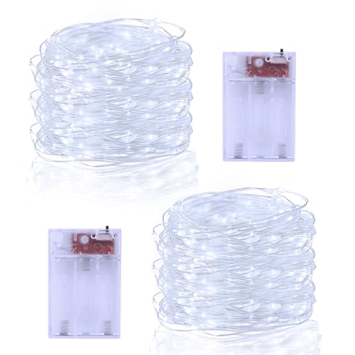 echosari 2 Stück Lichterkette Batterie 5M 50 LED Lichterketten Batterien klein lichterdraht 2 Modi für Garten Hochzeit Party Deko (Weiß) von echosari