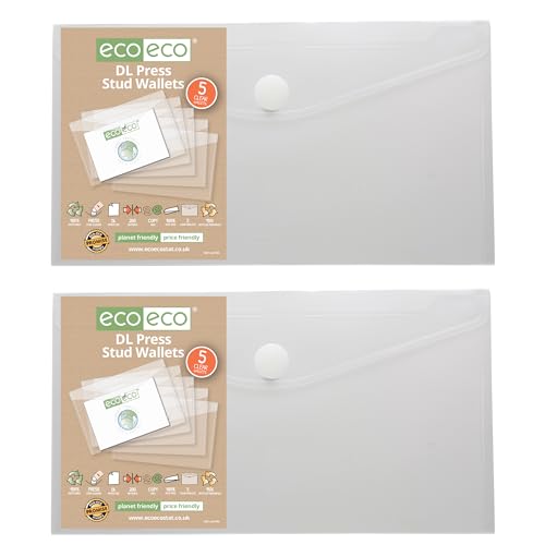 eco-eco DL 95% recycelte transparente Druckknopf-Brieftasche, Kunststoff-Ordner (10 Stück), eco156x2 von eco-eco Stationery