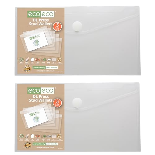 eco-eco DL 95% recycelte transparente Druckknopf-Brieftasche, Kunststoff-Ordner (10 Stück), eco156x2 von eco-eco