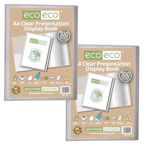 eco-eco Transparentes Präsentationsbuch im A4-Format, 50% recycelt, 100 Hüllen, Aufbewahrungsbox, Portfolio, Kunstmappe mit Kunststoffhüllen mit transparenter Sichtbox, 2 Stück, eco152 x 2 eco-eco Transparentes Präsentationsbuch im A4-Format, 50% recycelt, 100 Hüllen, Aufbewahrungsbox, Portfolio, Kunstmappe mit Kunststoffhüllen mit transparenter Sichtbox, 2 Stück, eco152 x 2 von eco-eco