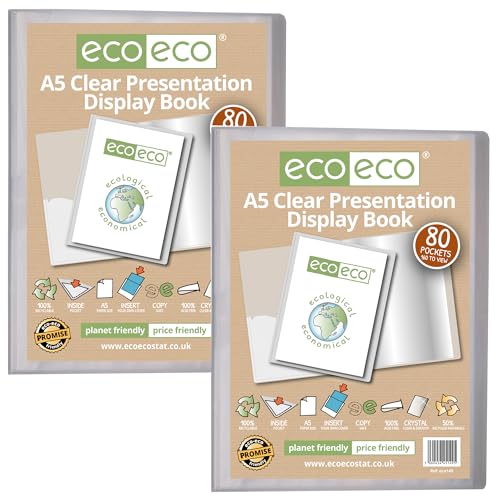 eco-eco Präsentationsbuch, A5-Format, 50% recycelt, 80 Taschen, transparent, Präsentationsmappe, Portfolio, Kunstordner mit Kunststoffhüllen, 2 Stück, eco149 x 2 eco-eco Präsentationsbuch, A5-Format, 50% recycelt, 80 Taschen, transparent, Präsentationsmappe, Portfolio, Kunstordner mit Kunststoffhüllen, 2 Stück, eco149 x 2 von eco-eco