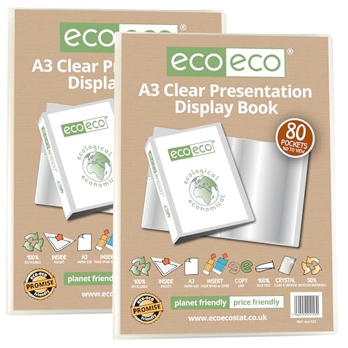 eco-eco Transparentes Präsentationsbuch im A3-Format, 50% recycelt, 80 Taschen, Aufbewahrungsetui, Kunstmappe mit Kunststoffhüllen, 2 Stück, eco153 x 2 eco-eco Transparentes Präsentationsbuch im A3-Format, 50% recycelt, 80 Taschen, Aufbewahrungsetui, Kunstmappe mit Kunststoffhüllen, 2 Stück, eco153 x 2 von eco-eco