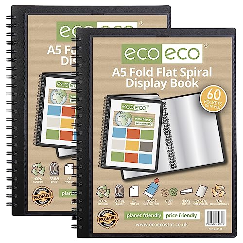 eco-eco Sichtbuch, A5, 50% recycelt, 60 Fächer, flach, Spiralbindung, 2 Stück, eco138 x 2 von eco-eco Stationery