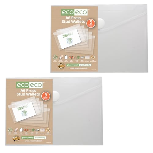 eco-eco A6 95% recycelte transparente Kunststoff-Ordner mit Druckknopf, 10 Stück, eco155 x 2 eco-eco A6 95% recycelte transparente Kunststoff-Ordner mit Druckknopf, 10 Stück, eco155 x 2 von eco-eco