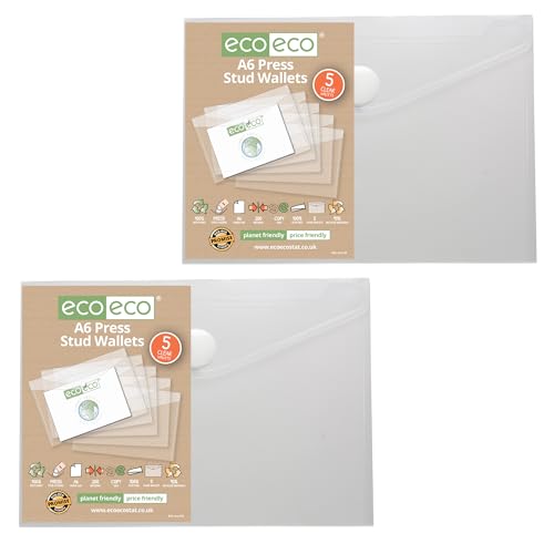 eco-eco Sichthülle mit Druckknopf, A6, 95% recycelt, transparent, Kunststoff, 10 Stück, eco155x2 von eco-eco Stationery
