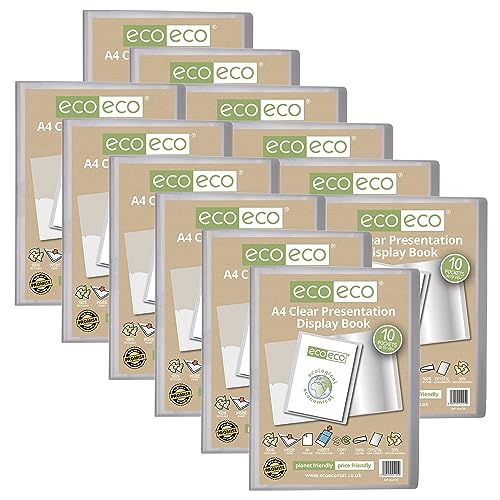 eco-eco Präsentationsbuch, A4, 50% recycelt, 10 Taschen, transparent, Aufbewahrungsbox, Portfolio-Kunstmappe mit Kunststoffhüllen, 12 Stück, eco125 x 12 eco-eco Präsentationsbuch, A4, 50% recycelt, 10 Taschen, transparent, Aufbewahrungsbox, Portfolio-Kunstmappe mit Kunststoffhüllen, 12 Stück, eco125 x 12 von eco-eco stationery limited
