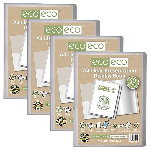 eco-eco Präsentationsbuch, A4, 50% recycelt, 10 Taschen, transparent, Aufbewahrungsbox, Portfolio-Kunstmappe mit Kunststoffhüllen, 4 Stück, eco125 x 4 eco-eco Präsentationsbuch, A4, 50% recycelt, 10 Taschen, transparent, Aufbewahrungsbox, Portfolio-Kunstmappe mit Kunststoffhüllen, 4 Stück, eco125 x 4 von eco-eco stationery limited