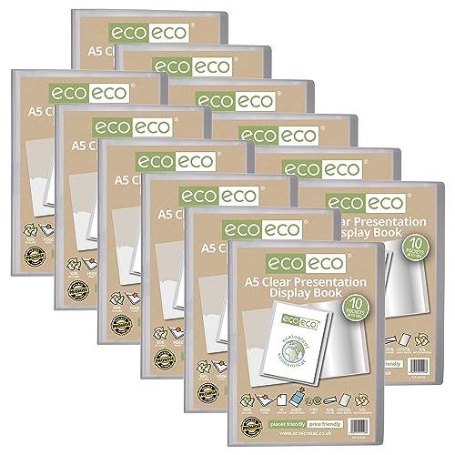 eco-eco Präsentationsbuch, A5, 50% recycelt, 10 Taschen, transparent, Aufbewahrungsbox, Portfolio-Kunstmappe mit Kunststoffhüllen, 12 Stück, eco126 x 12 von eco-eco stationery limited
