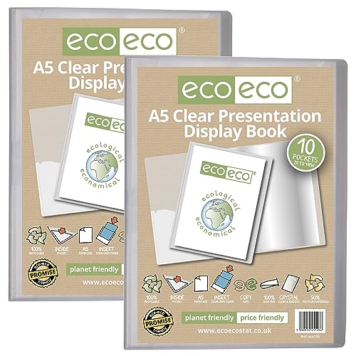 eco-eco Präsentationsbuch, A5, 50% recycelt, 10 Taschen, transparent, Aufbewahrungsbox, Portfolio-Kunstmappe mit Kunststoffhüllen, 2 Stück, eco126 x 2 von eco-eco stationery limited