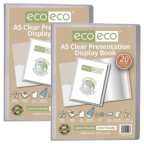 eco-eco Präsentationsbuch, A5, 50% recycelt, 20 Taschen, transparent, Aufbewahrungsbox, Portfolio-Kunstmappe mit Kunststoffhüllen, 2 Stück, eco127 x 2 von eco-eco stationery limited