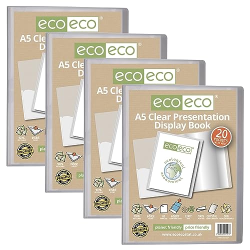 eco-eco Präsentationsbuch, A5, 50% recycelt, 20 Taschen, transparent, Aufbewahrungsbox, Portfolio-Kunstmappe mit Kunststoffhüllen, 4 Stück, eco127 x 4 eco-eco Präsentationsbuch, A5, 50% recycelt, 20 Taschen, transparent, Aufbewahrungsbox, Portfolio-Kunstmappe mit Kunststoffhüllen, 4 Stück, eco127 x 4 von eco-eco stationery limited