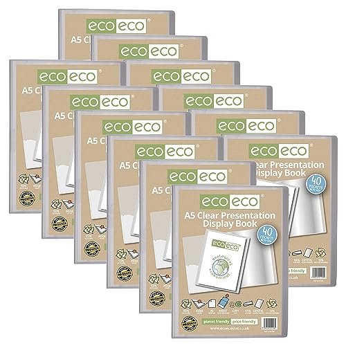 eco-eco Präsentationsbuch, A5, 50% recycelt, 40 Taschen, transparent, Aufbewahrungsbox, Portfolio-Kunstmappe mit Kunststoffhüllen, 12 Stück, eco128 x 12 von eco-eco stationery limited