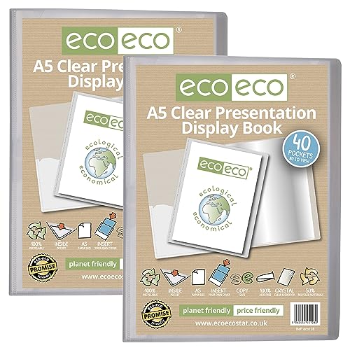 eco-eco Präsentationsbuch, A5, 50% recycelt, 40 Taschen, transparent, Aufbewahrungsbox, Portfolio-Kunstmappe mit Kunststoffhüllen, 2 Stück, eco128 x 2 eco-eco Präsentationsbuch, A5, 50% recycelt, 40 Taschen, transparent, Aufbewahrungsbox, Portfolio-Kunstmappe mit Kunststoffhüllen, 2 Stück, eco128 x 2 von eco-eco stationery limited