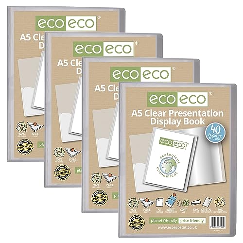 eco-eco Präsentationsbuch, A5, 50% recycelt, 40 Taschen, transparent, Aufbewahrungsbox, Portfolio-Kunstmappe mit Kunststoffhüllen, 4 Stück, eco128 x 4 eco-eco Präsentationsbuch, A5, 50% recycelt, 40 Taschen, transparent, Aufbewahrungsbox, Portfolio-Kunstmappe mit Kunststoffhüllen, 4 Stück, eco128 x 4 von eco-eco stationery limited