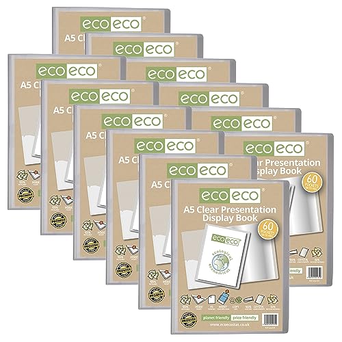 eco-eco Präsentationsbuch, A5, 50% recycelt, 60 Taschen, transparent, Aufbewahrungsbox, Portfolio-Kunstmappe mit Kunststoffhüllen, 12 Stück, eco131 x 12 von eco-eco stationery limited