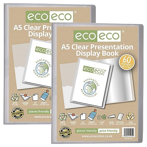 eco-eco Präsentationsbuch, A5, 50% recycelt, 60 Taschen, transparent, Aufbewahrungsbox, Portfolio-Kunstmappe mit Kunststoffhüllen, 2 Stück, eco131 x 2 von eco-eco stationery limited