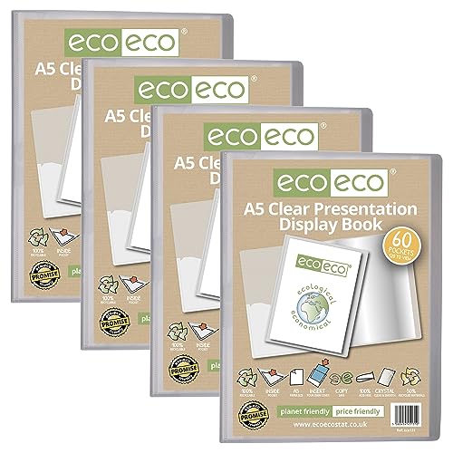 eco-eco Präsentationsbuch, A5, 50% recycelt, 60 Taschen, transparent, Aufbewahrungsbox, Portfolio-Kunstmappe mit Kunststoffhüllen, 4 Stück, eco131 x 4 von eco-eco stationery limited