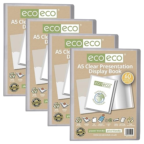 eco-eco Präsentationsbuch, A5, 50% recycelt, 60 Taschen, transparent, Aufbewahrungsbox, Portfolio-Kunstmappe mit Kunststoffhüllen, 4 Stück, eco131 x 4 eco-eco Präsentationsbuch, A5, 50% recycelt, 60 Taschen, transparent, Aufbewahrungsbox, Portfolio-Kunstmappe mit Kunststoffhüllen, 4 Stück, eco131 x 4 von eco-eco stationery limited