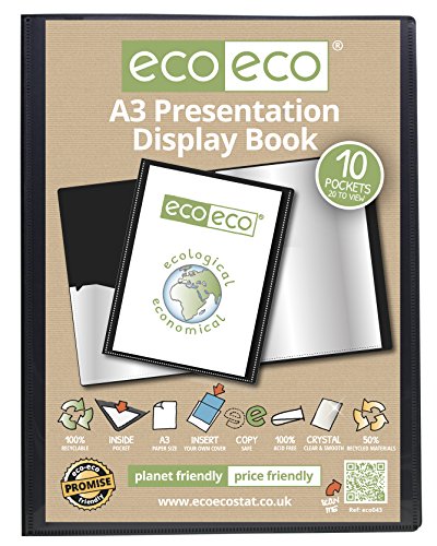 eco-eco A3 50% Recycelt 10 Taschen-Schwarz-Farbe Päsentationsdisplay Buch von eco-eco