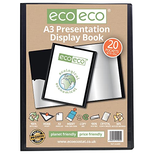 eco-eco A3 50% Recycelt 20 Taschen-Schwarz-Farbe Päsentationsdisplay Buch von eco-eco