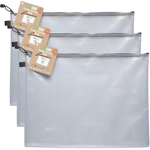 eco-eco A3 95% recycelte, superstarke Tasche, wasserdichte Netztasche, verstärkt, schwarzer Reißverschluss, 3 Stück, eco040x3 von eco-eco
