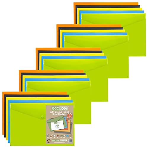 eco-eco A4+ 50% Recycelt Verschiedene Farben Press Stud Wallets (Packung mit 25) von eco-eco