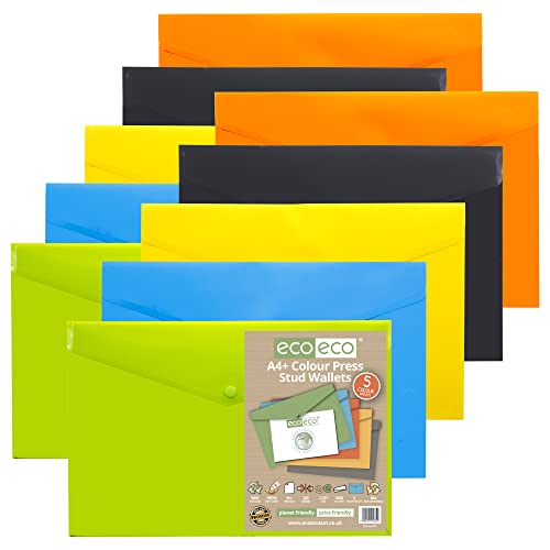 eco-eco A4 + 50% recycelte Dokumentenmappe mit Druckknopf, verschiedene Farben, 10 Stück, grün, schwarz, blau, gelb, orange, eco035x2 eco-eco A4 + 50% recycelte Dokumentenmappe mit Druckknopf, verschiedene Farben, 10 Stück, grün, schwarz, blau, gelb, orange, eco035x2 von eco-eco