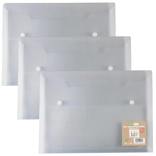 eco-eco A4 100% recycelte, transparente Doppelmappe mit Druckknopf, erweiterbare Brieftaschen, 330 x 240 mm, 300 Mikron, 3 Stück, eco184 x 3 eco-eco A4 100% recycelte, transparente Doppelmappe mit Druckknopf, erweiterbare Brieftaschen, 330 x 240 mm, 300 Mikron, 3 Stück, eco184 x 3 von eco-eco