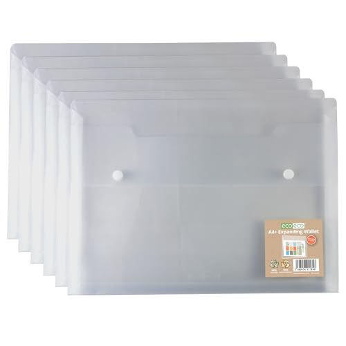 eco-eco A4 100% recycelte, transparente Doppelmappe mit Druckknopf, erweiterbare Brieftaschen, 330 x 240 mm, 300 Mikron, 6 Stück, eco184 x 6 eco-eco A4 100% recycelte, transparente Doppelmappe mit Druckknopf, erweiterbare Brieftaschen, 330 x 240 mm, 300 Mikron, 6 Stück, eco184 x 6 von eco-eco