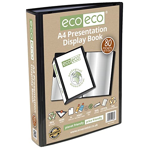 eco-eco A4 50% Recycelt 80 Taschen-Schwarz-Farbe Päsentationsdisplay Buch, eco066 von eco-eco