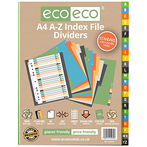 eco-eco A4 50% Recycelt Set A-Z Indexdatei Teiler von eco-eco