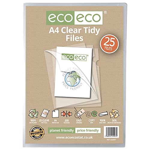 eco-eco eco097 Dokumentenmappen, A4, 50% recycelt, 200 Mikron, oben und seitlich offen, transparent, bündig, 25 Stück eco-eco eco097 Dokumentenmappen, A4, 50% recycelt, 200 Mikron, oben und seitlich offen, transparent, bündig, 25 Stück von eco-eco