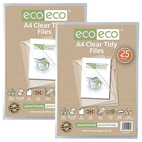 eco-eco A4 50% recycelte Tasche, 50 Ordner, 200 Mikron, offene Ober- und Seitendeckel, Dokumentenmappen, klar zugeschnitten, eco097x2 von eco-eco