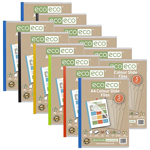 eco-eco A4 50% recycelte Tasche, 60 Stück, leicht zu schieben, farbige Clip-Bar, Projektberichts-Dateien, eco117 x 12 von eco-eco