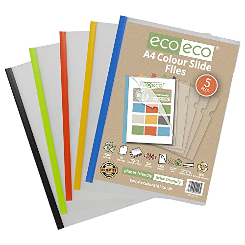 eco-eco A4 50% recycelte Tasche 5 Easy Slide Ordner Farbige Clipbar Projektbericht, eco117, 5 Stück von eco-eco