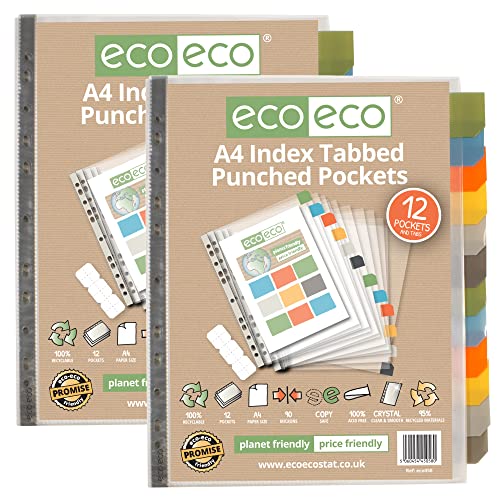 eco-eco A4 95% Recycling-Set 12 gelochte Poly-Hüllen mit Trennwänden, Registerblättern, Blattschutz, 2 Stück, eco058x2 von eco-eco