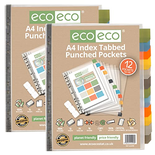 eco-eco A4 95% recyceltes Set, 12 gelochte Poly-Taschen mit Trennblättern, Blattschutzhüllen, 2 Stück, eco058 x 2, schwarz, blau, gelb, grün, orange, grau eco-eco A4 95% recyceltes Set, 12 gelochte Poly-Taschen mit Trennblättern, Blattschutzhüllen, 2 Stück, eco058 x 2, schwarz, blau, gelb, grün, orange, grau von eco-eco