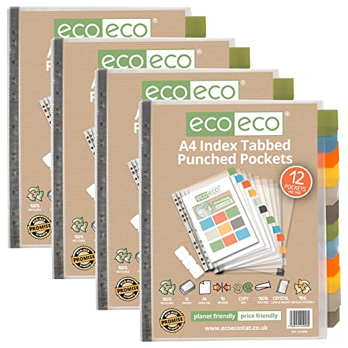 eco-eco A4 95% Recycling-Set 12 gelochte Poly-Hüllen mit Trennwänden, Registerblättern, Blattschutz, 2 Stück, eco058x4 von eco-eco