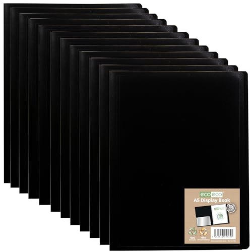 eco-eco A5 100% recycelte 100 Taschen, schwarz, flexibler Einband, Portfolio, Buchordner, Sichtbuch, 12 Stück, eco165 x 12 von eco-eco