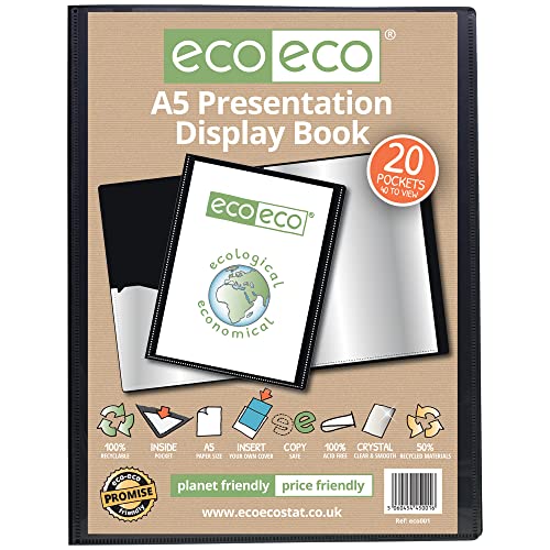 eco-eco A5 50% Recycelt 20 Taschen-Schwarz-Farbe Päsentationsdisplay Buch von eco-eco