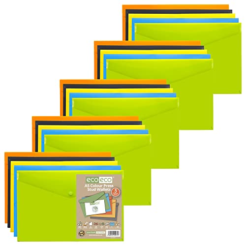 eco-eco A5 50% Recycelt Verschiedene Farben Press Stud Wallets (Packung mit 25) von eco-eco